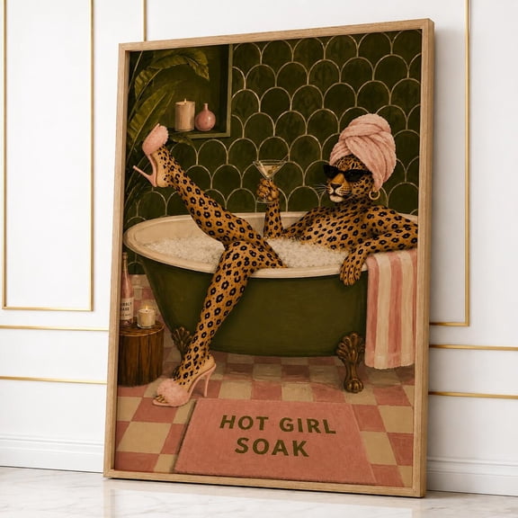 Leopard Bathroom Wall Art Print, Maximalist Decor