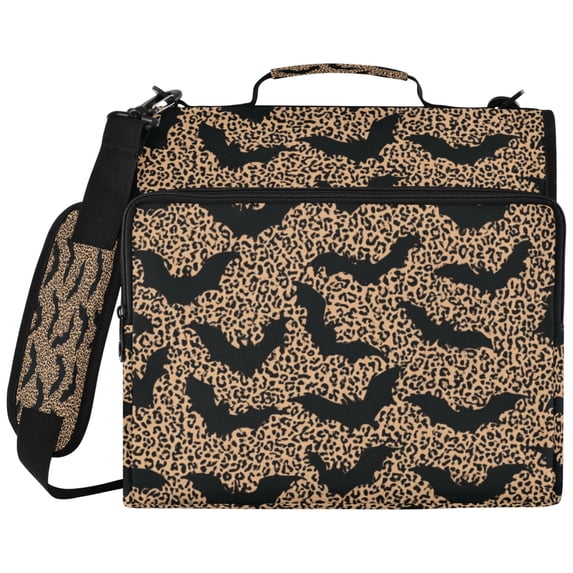 Leopard Bats Printed Zipper Binder with Handle&Shoulder Strap 2 inch 3 Ring 500+300 Sheet Capacity File Folder Organizer