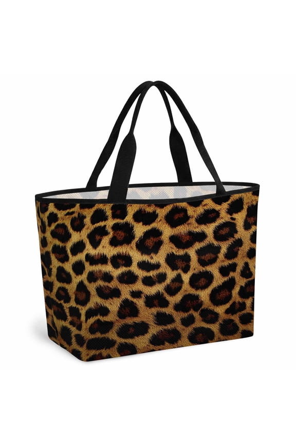 Leopard Beach Bag for Women, Large Breathable Mesh Beach Tote Bag, Brown Vintage Leopard Print Sandproof Lightweight Travel Bags for Vacation Picnic Swimming Pool 15.7"x15.7"x9.1"