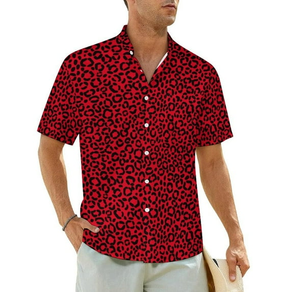 Leopard Beach Shirt Mens Animal Fur Print Classic Casual Shirts Summer Short Sleeve Stree