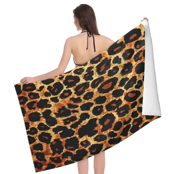 Leopard Beach Towel 32 X 52 Inch, Microfiber Animal Print Bath Towel, Quick Dry Sand Resistant Towel For Swim Travel