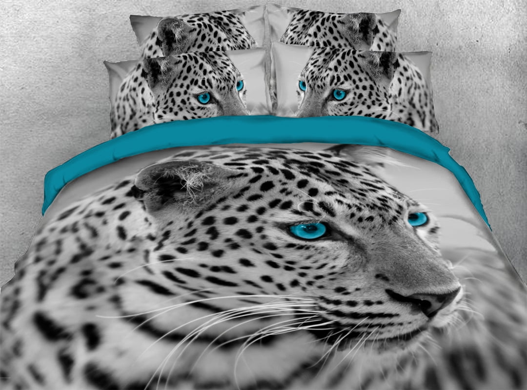 Leopard Bedding Set, King Size White Leopard 4Piece Duvet Cover Set