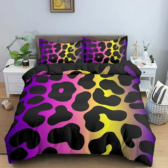 Leopard Bedding Set Modern Geometric Psychedelic Leopard Duvet Cover King Size Bohemian Style 2/3PCS Polyester Quilt Cover