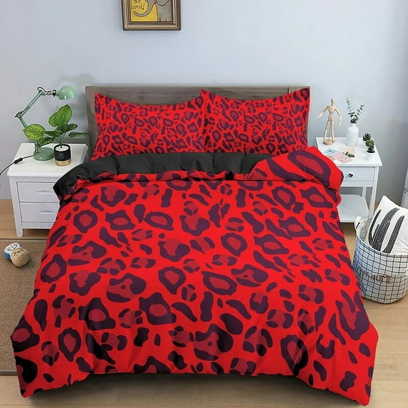 Leopard Bedding Set Modern Geometric Psychedelic Leopard Duvet Cover King Size Bohemian Style 2/3PCS Polyester Quilt Cover