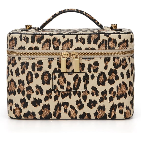 Leopard Beige Waterproof PU Leather Makeup Bag with Travel-Sized Capacity