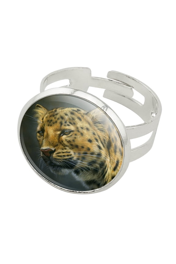 Leopard Big Cat Silver Plated Adjustable Novelty Ring