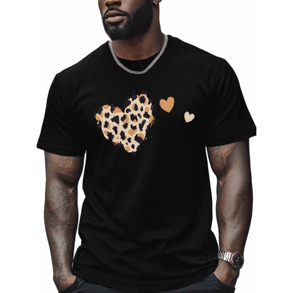 Leopard Black Hearts Men's T Shirts T-Shirt for Men Crew Neck Tees Cotton Tops, Black, M
