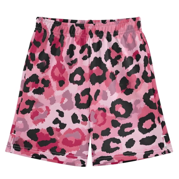 Leopard Black Pink Athletic Shorts Breathable with Comfort Fit Drawstring Casual Sweatshorts Small