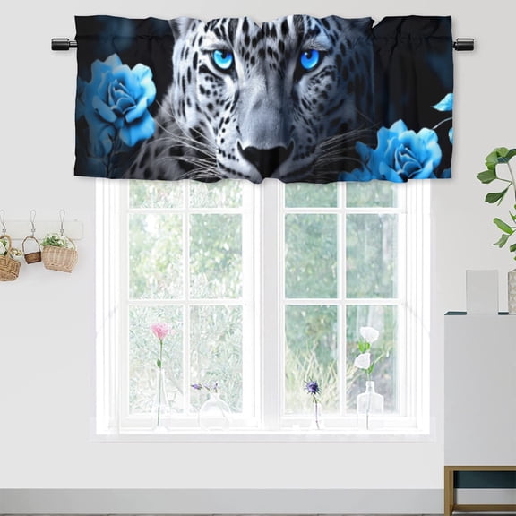 Leopard Blackout Curtain Valances Blue Rose Flowers Cheetah African Wildlife Animals Energy Efficient Valance for Windows Rod Pocket Room Darkening 54x18inch(1Pcs)