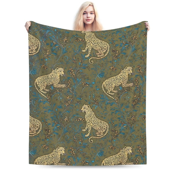 Leopard Blanket - Elegant Golden Leopards Dark Blue Fleece Throw,Gifts for Adult 50x40