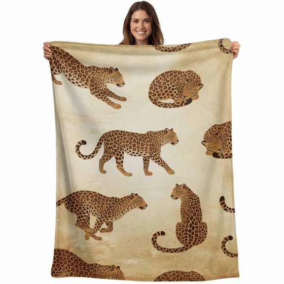 Leopard Blanket Soft Cozy Warm Throw Blanket for Couch, Plush Fuzzy Flannel Fleece Blankets for Sofa, Vintage Primitive Animals Bed Blankets Lightweight Gifts for Women, 50"x60"