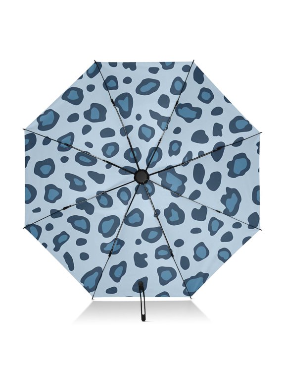 Leopard Blue Background Pattern Umbrella Folding Sun Umbrella Travel Auto Open Close Large UV50+ 40in