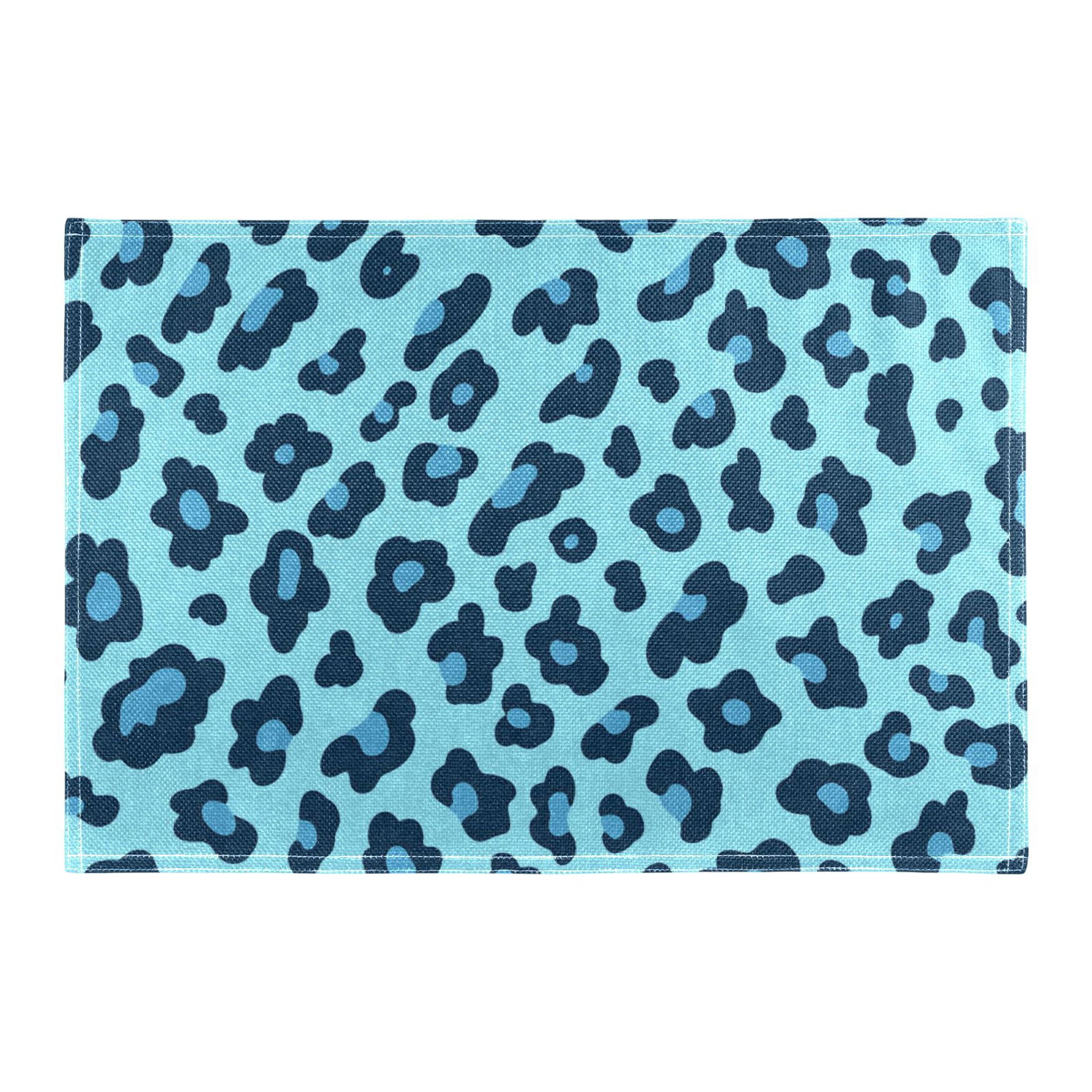 Leopard Blue Pattern Placemat 18x12in Reversible Rustic Linen Texture ...