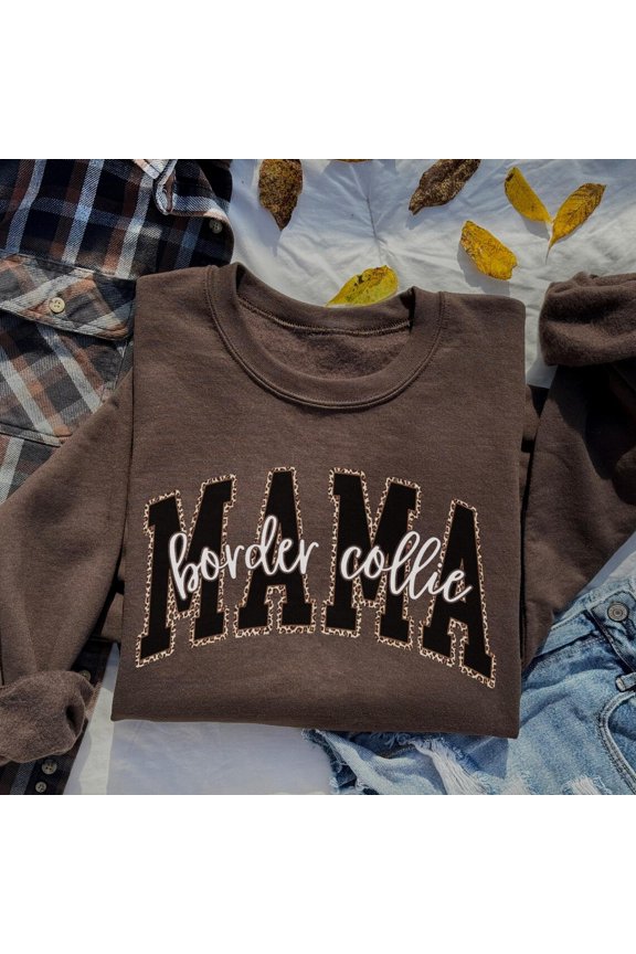 Leopard Border Collie Mama Sweatshirt, Animal Print Border Collie Mom Sweater, Preppy Border Collie Lover , Border Collie Dog Crewneck