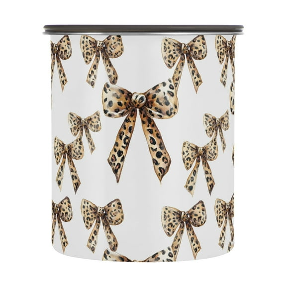 Leopard Bow Airtight Coffee Bean Canister 30oz Food Storage Containers with Lids For Gournd, Tea, Sugar, Flour, Rice, Cereal, Candy Cookie Jar
