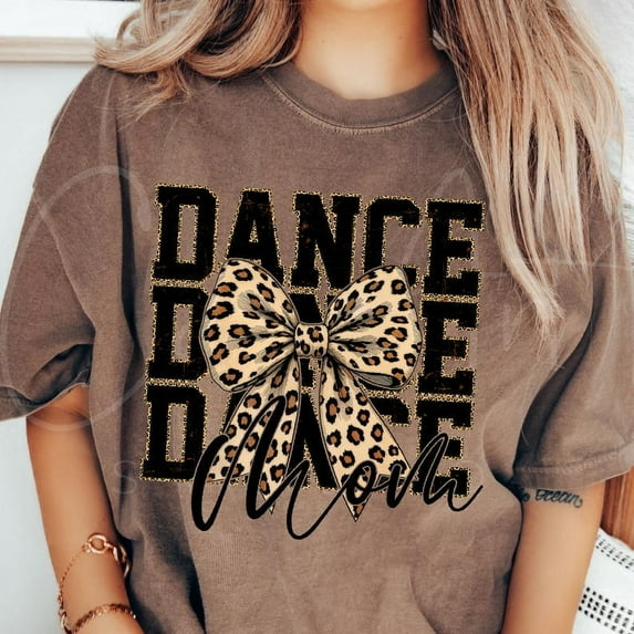 Leopard Bow Dance Mom T-Shirt, Retro Dance Aesthetic, Cheetah Print Dance Mama Tee