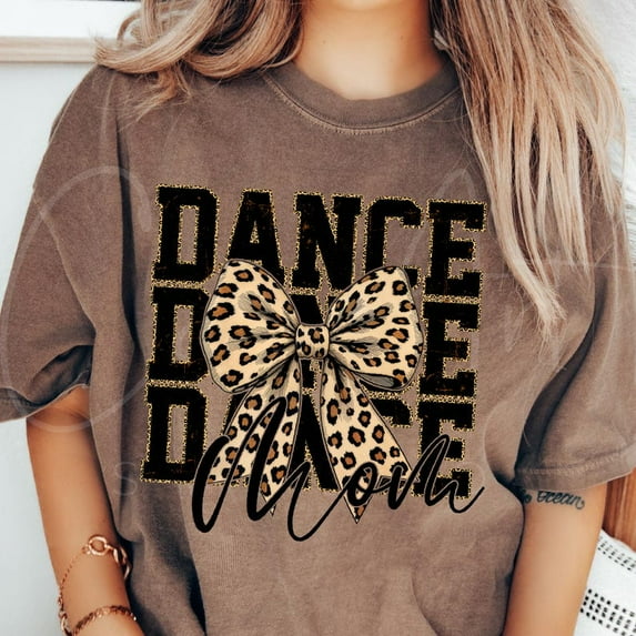 Leopard Bow Dance Mom T-Shirt, Retro Dance Aesthetic, Cheetah Print Dance Mama Tee
