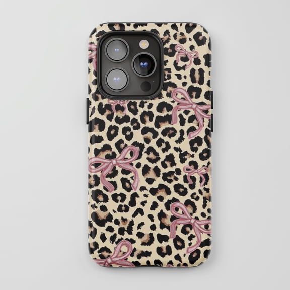 Leopard Bow For iPhone Protective Phone Case Chic Fashionable Beige Pink