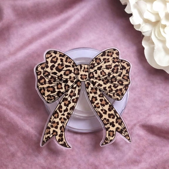 Leopard Bow MagSafe Phone Grip: Cute Coquette Girly Aesthetic Magnetic Phone Holder, Cozy Soft Girl Animal Bow Gift, Phone or Popgrip