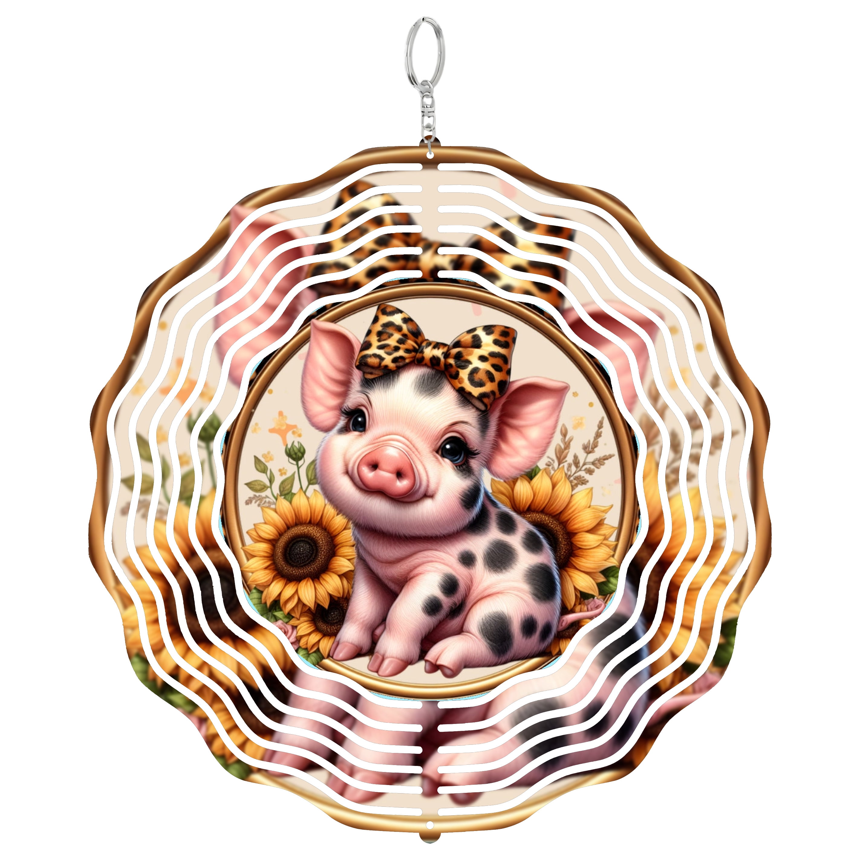 Leopard Bow Pig Portrait 3D Wind Spinner Kinetic Metal Hanging Chic ...