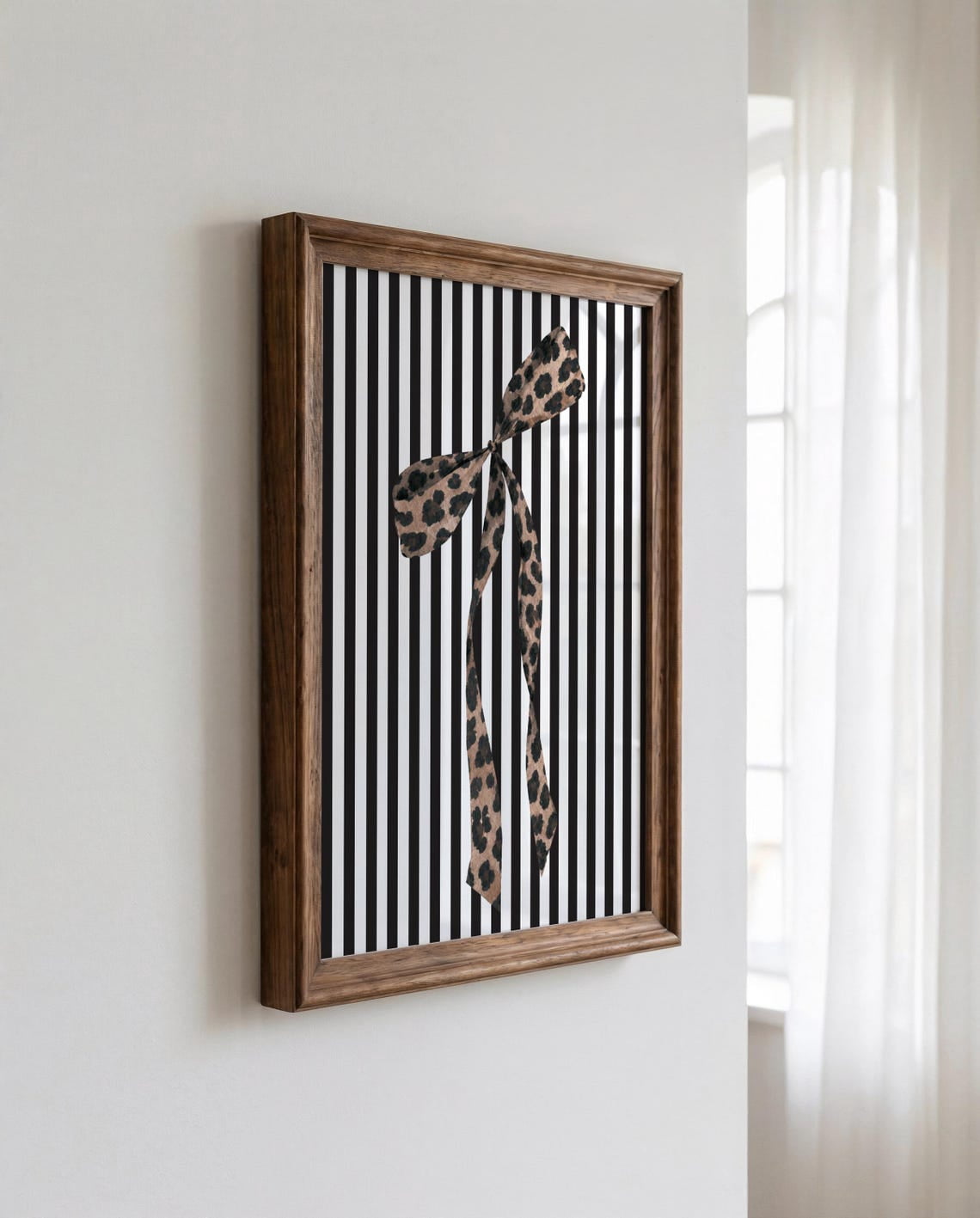 Baby Animal Ribon Leopard Bow Poster, Black And White Striped, Maximalist Animal Ribbon ...