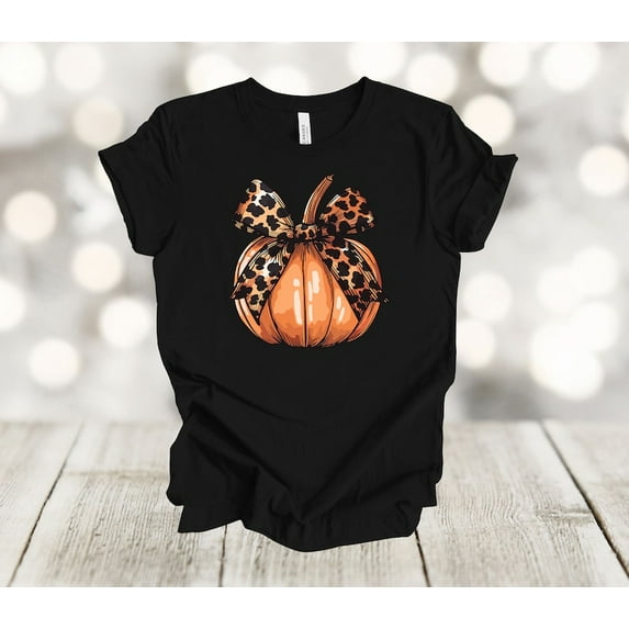 Leopard Bow Pumpkin Fall Shirt - Soft Unisex Tee
