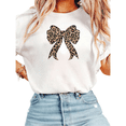 thumbnail image 1 of Women Leopard Print Bow Graphic Tees Cotton Crew Neck Printed T Shirt Tops White S-5XL, 1 of 4