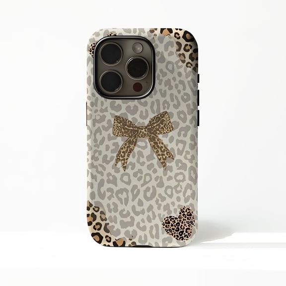 Leopard Bow Tough Case for Apple iPhone, Dual-Layer Polycarbonate TPU Protective Phone Cover