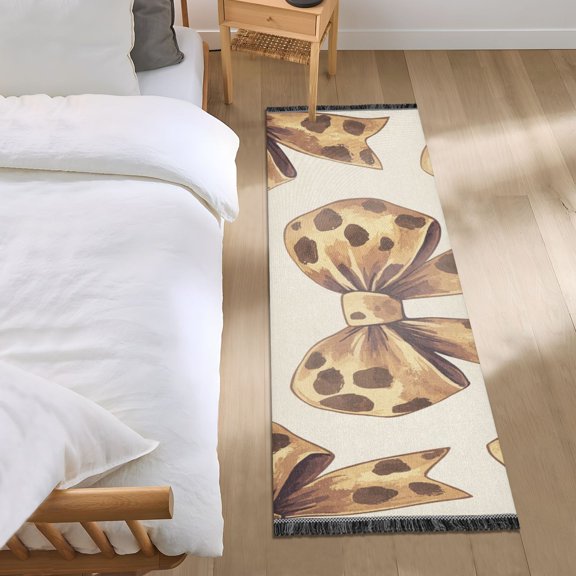 Leopard Bowknots Bedside Runner Rug 2'x 6' Non Slip Carpet Floor Mat Area Rug