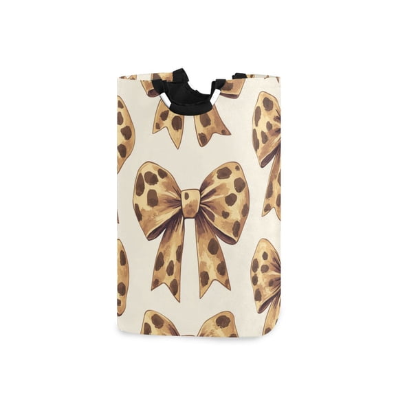 Leopard Bowknots Laundry Basket with Handles Foldable Laundry Hamper Freestanding Washing Bin 50L