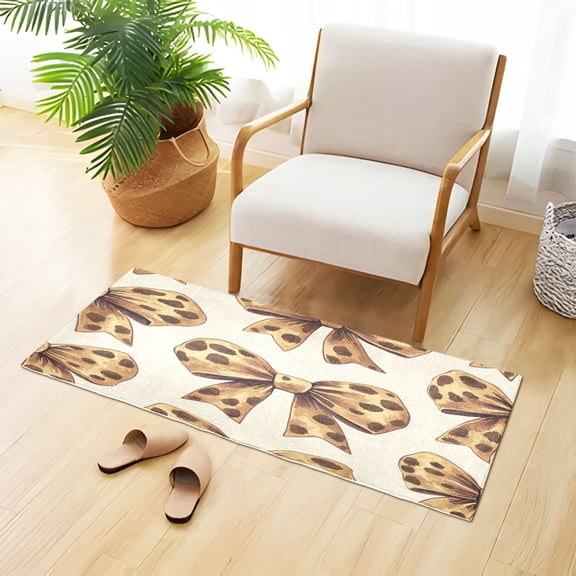Leopard Bowknots Plush Carpet Non Slip Runner Rug Absorbent Bath Mat 39" x 20"