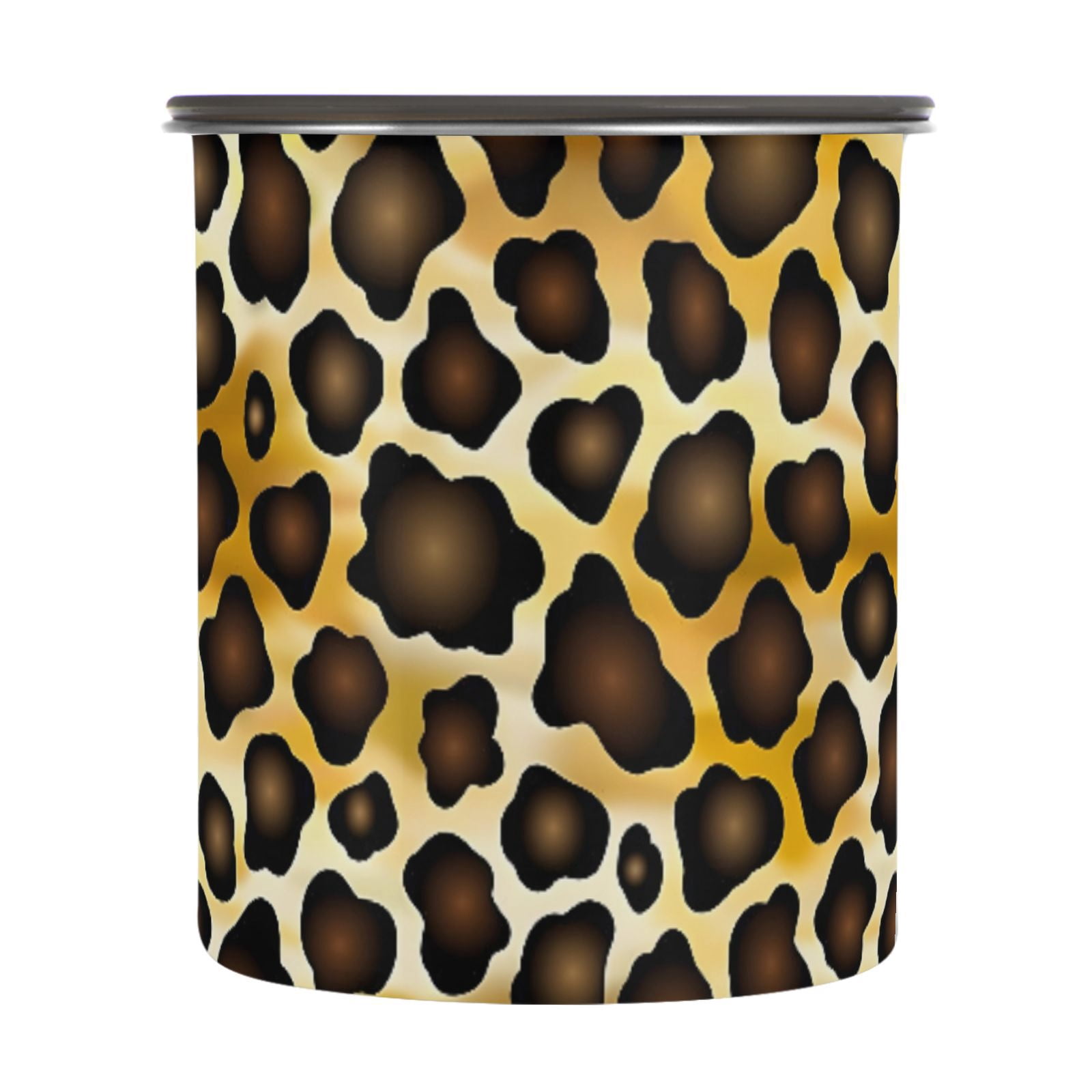 Leopard Brown Cheetah Print Airtight Coffee Bean Canister 30oz Food Storage Containers with Lids For Gournd, Tea, Sugar, Flour, Rice, Cereal, Candy Cookie Jar