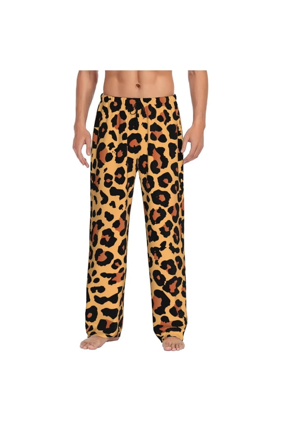 Leopard Brown Men's Pajama Pants Soft Breathable Sleep Lounge Pants With Pockets, Elastic Waist Pjs Bottoms For Nightwear & Home Xx-Large