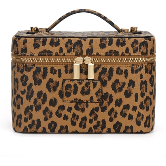 Leopard Brown Waterproof PU Leather Makeup Bag 8.47 x 4.93 x 5.52 Inches