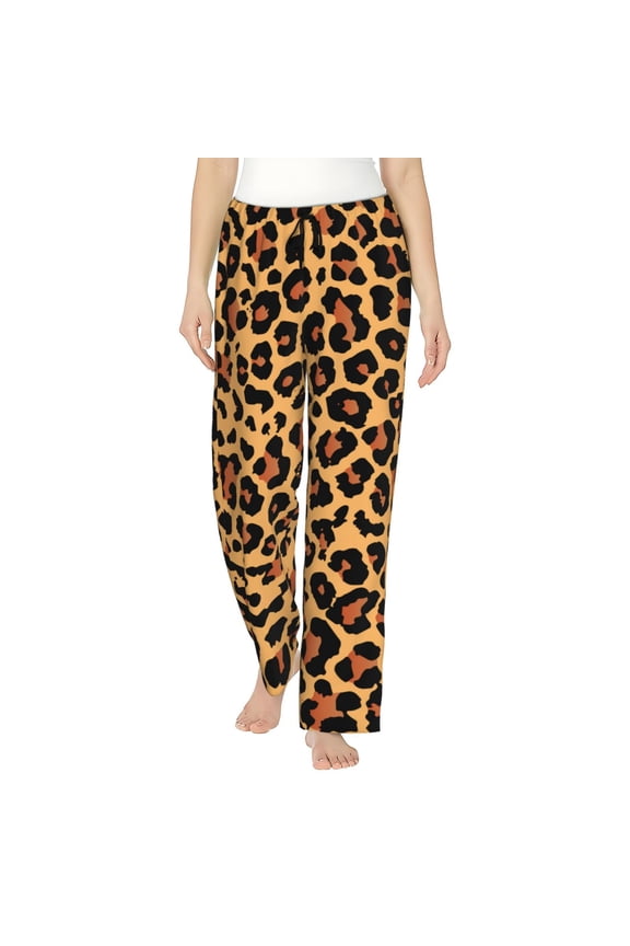 Leopard Brown Women's Comfy Pajama Pants with Pockets,Soft Stretch Drawstring Lounge Pants, Soft Casual Wide Leg PJS Sleep Bottoms Medium