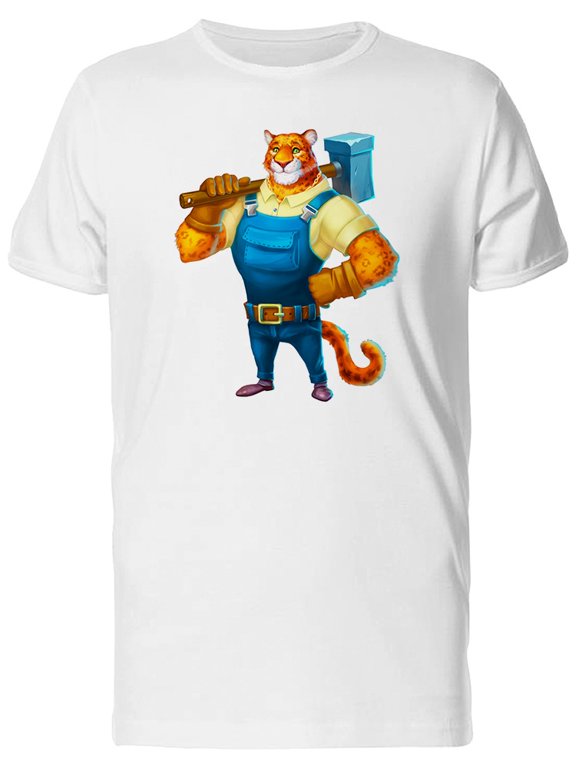 Leopard Builder Cartoon T-Shirt Men -Image by Shutterstock, Male Medium