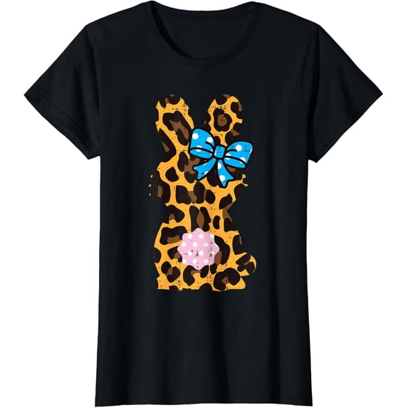 Leopard Bunny Rabbit Polka Dots Ribbon Easter Women Girls T-Shirt men and women can wear, black, white, gifts