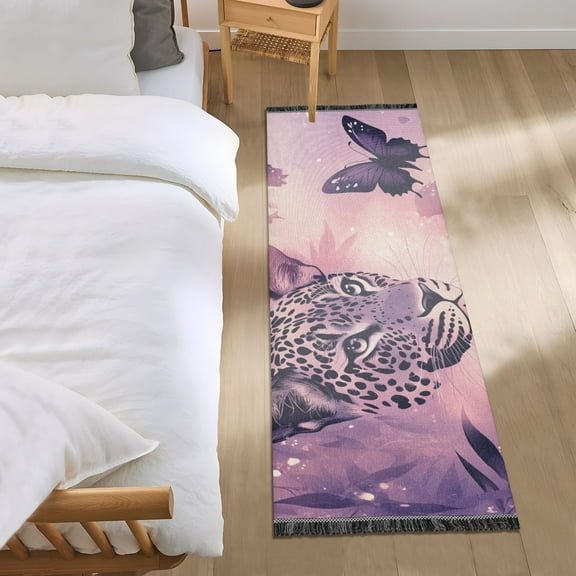 Leopard Butterflies Shining Jungle Bedside Runner Rug 2'x 6' Non Slip Carpet Floor Mat Area Rug