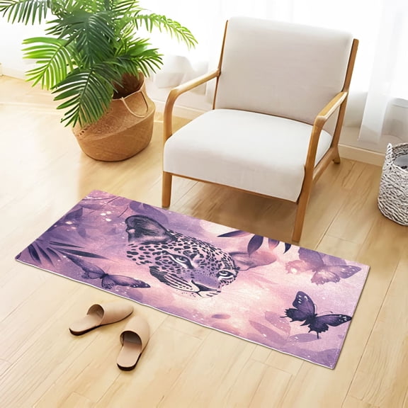 Leopard Butterflies Shining Jungle Plush Carpet Non Slip Runner Rug Absorbent Bath Mat 39" x 20"
