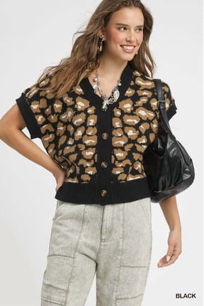 Leopard Button Down Short Sleeve Cardigan