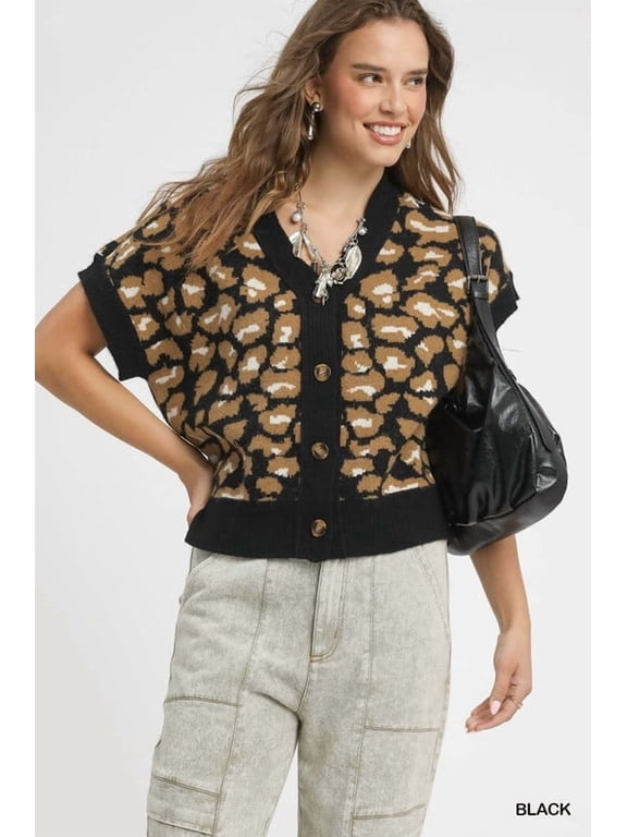 Leopard Button Down Short Sleeve Cardigan