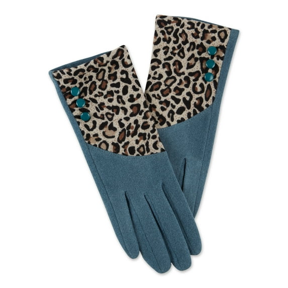 Tickled Pink Women's Leopard Button Gloves, Teal