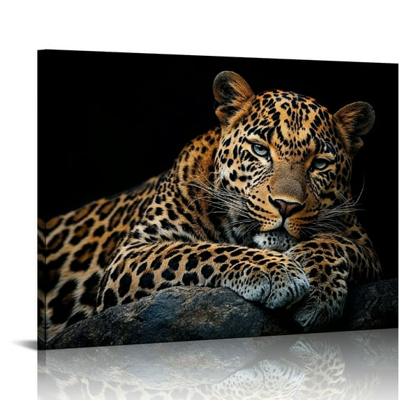 Leopard Canvas Prints Black Background Golden Wildlife Animal Leopard Wall Art Cheetah Artwork Pictures for Bathroom Bedroom Office Living Room Paintings Decorations Ready to Hang