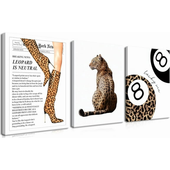 Leopard Canvas Wall Hieng, Leopard Boots Cheetah Print Room Wall Decor, Funky Lucky 8 Ball Paintings Posters Prints, Trendy Preppy Aesthetic Pictures Hiengwork for Bedroom Bathroom Decor, Framed