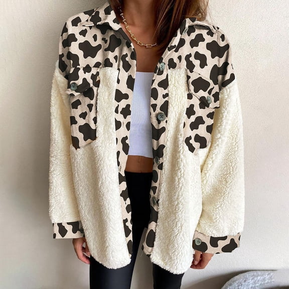 Leopard Cardigan For Women Fuzzy Faux Zip Up Coat Casual Loose Comfortable Long Sleeve Fall Winter Warm Outerwear Beige M