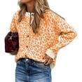 thumbnail image 1 of Leopard Cardigan Open Front Button Up Sweaters for Women Long Sleeve Cropped Cardigan Jackets Orange M, 1 of 9