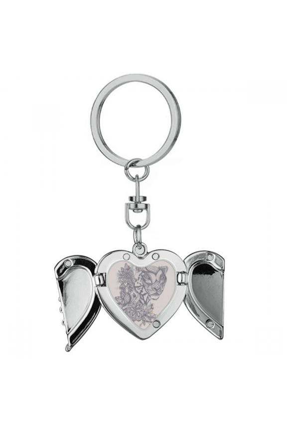 Leopard Cartoon Sketch Art Deco Fashion Heart Angel Wing Key Chain Holder