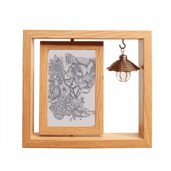 Leopard Cartoon Sketch Art Deco Fashion Wooden Rotating Picture Photo Frame 4x6