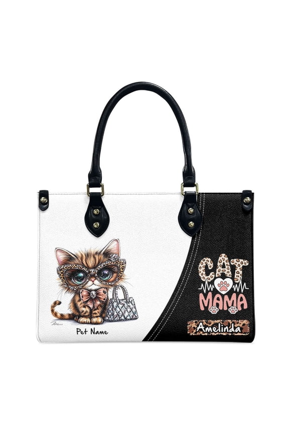 Leopard Cat Bag, Personalized Leather Handbags For Women - Personalized Bag with Name - Tote Bags for Mom Grandma - Custom Gifts Ideas for Her, Gift for Cat Lover, Cat Mom