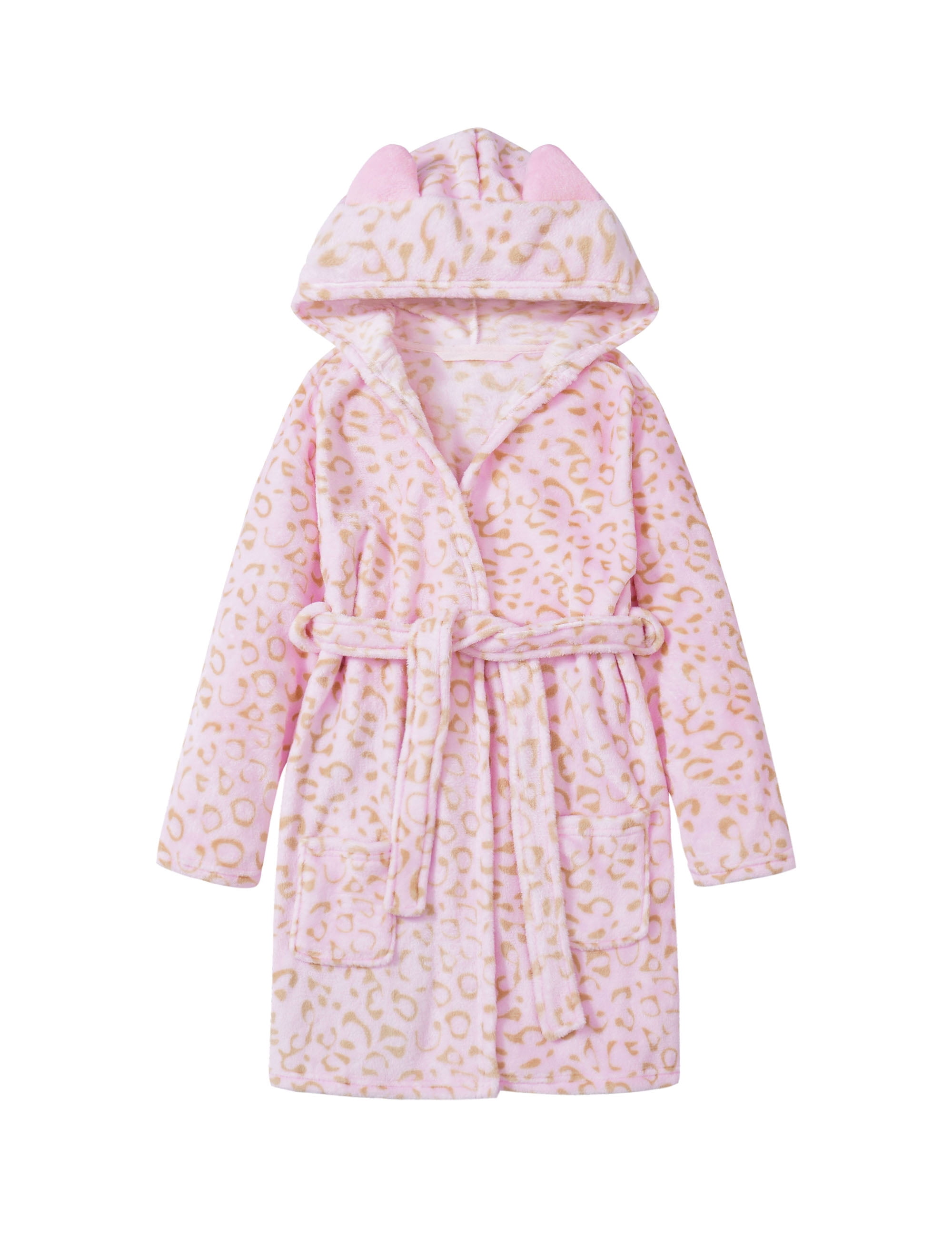Leopard Cat Robe for Girls Fleece Toddler Kids Teen Spa Hooded Bathrobe